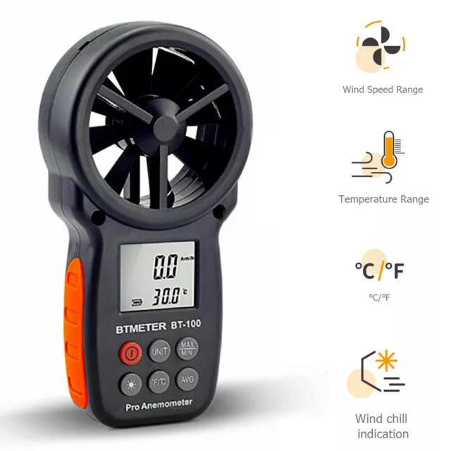 BTMETER Digitaler Windmesser LCD windgeschwindigkeit Luftdurchflussmesser Handwi