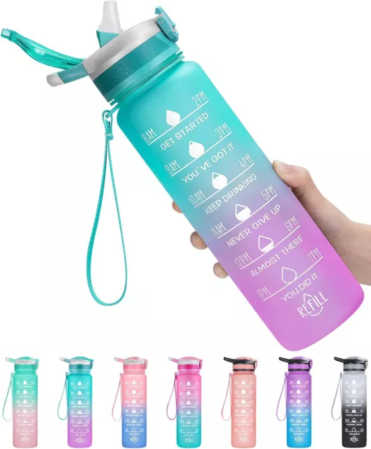 MEITAGIE 1 litre Motivational Fitness Sport Water Bottle with Straw & Time Make