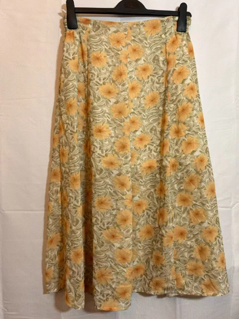 Vintage Maxirock Größe 10 gelb Blumenmuster Boho Hippie Zigeuner Bauer Prärie Volk