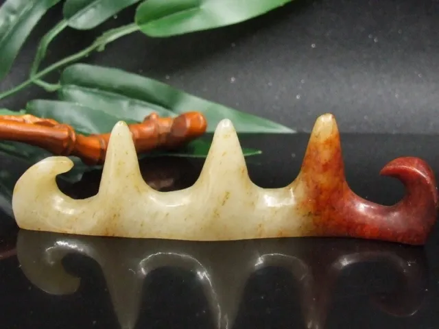 Chinese Antique Celadon Nephrite Hetian-OLD Jade STATUE Pen holder qing dy.