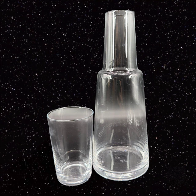 Vintage Clear Glass Bedside Guest Water Carafe Decanter Tumble Up Clear Crystal 2