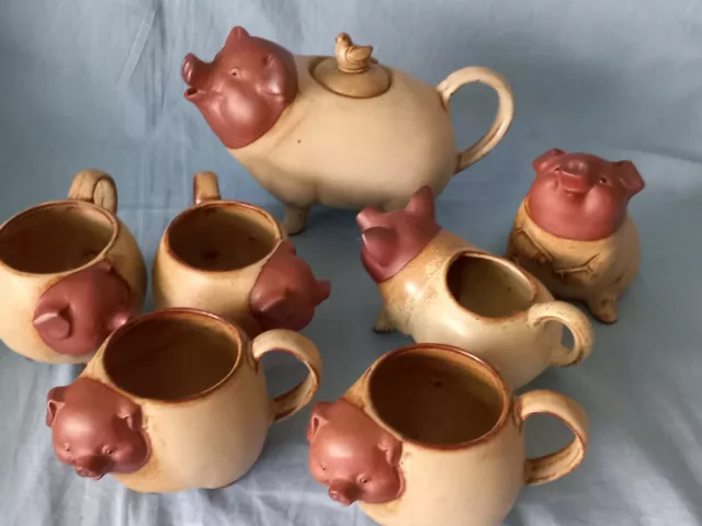 Stoneware 3D Happy Pigs Coffee Set - Japan -UCTCI/GEMPO Style-9 Piece-Amazing