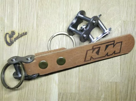 KTM - Tan Leather & Chain Split Link Keyring - Cafe Racer - Motorcycle - Gift