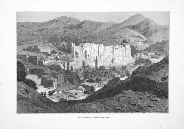 TURQUIE - Vue de BITLIS - Gravure du 19e siècle 2