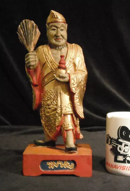 Antique Rare Taoist Drunken Monk Ji Gong Hand Carved Solid Wood Statue 1920