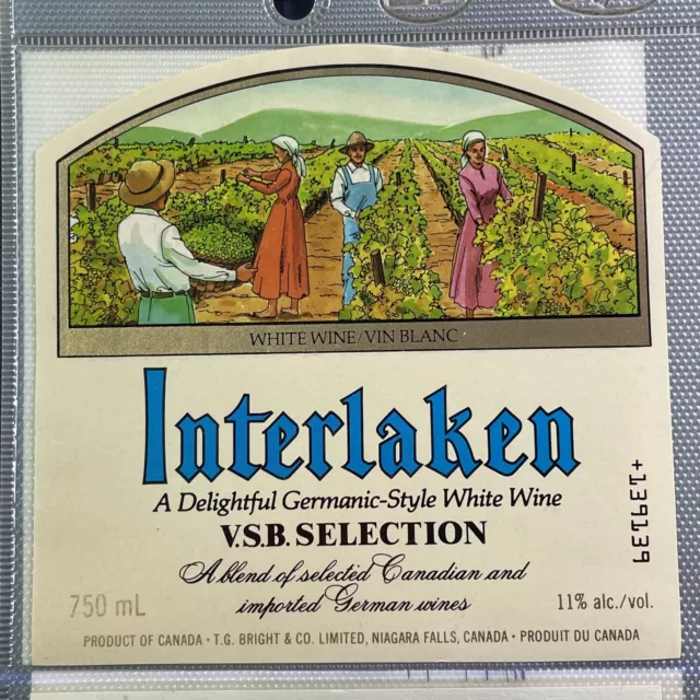 Vintage Brights Winery Interlaken German White Wine UNUSED Paper Label Q145