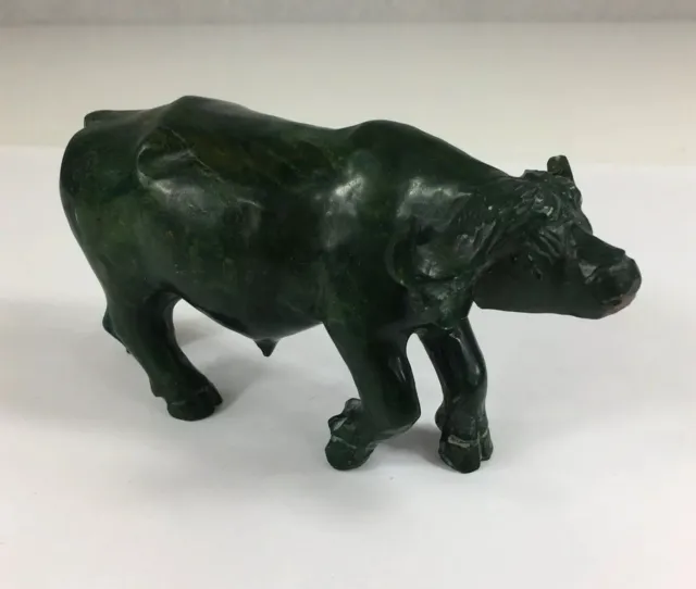 Chinese Malachite Carved Standing Buffalo Figure 11cm In Length