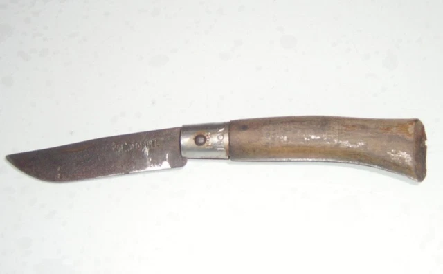 Ancien Couteau De Boucher Opinel - Manche Couronne - Art Populaire Vintage