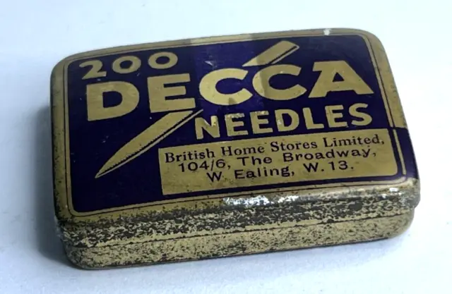 Vintage Decca Gramophone Needle Tin & Contents BHS W Ealing Tin 4.5x3 cm's