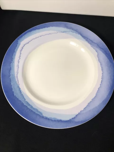 Lenox Indigo Watercolor Stripe Pair Of Beautiful Salad Plates 9.5”signed 3