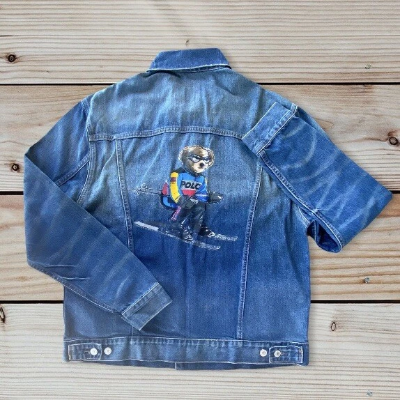 Polo Ralph Lauren Men's Denim Jacket Button Alpine Racing Bear Lg-T NWT