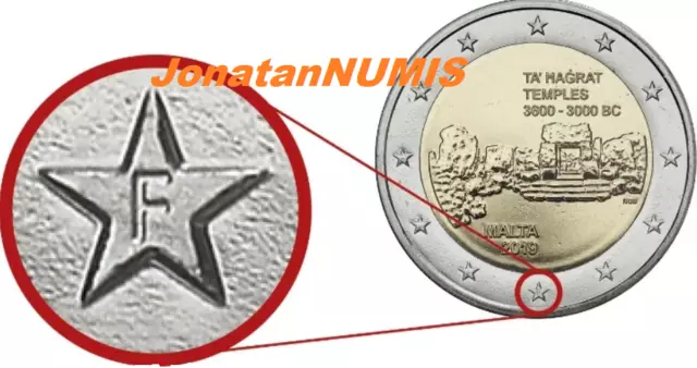 Malta 2019 2 Euros Ta Hagrat ¨Ceca F¨ Error Frances. Envio Ya