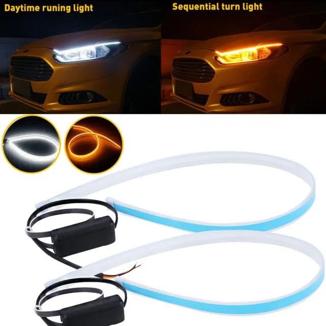 2x LED Light Amber DRL Signal Turn Strip 60CM Sequential Flexible Headlight Flow