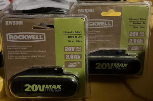 RW9351 Rockwell 20V 2.0 Ah MAX Lithium-Ion Battery - Lot of 2