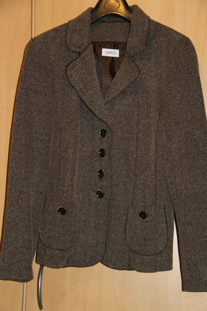 Veste Manteau Noir En Tweed Laine/polyester - Taille 54 - Marque GELCO - Occasion TB