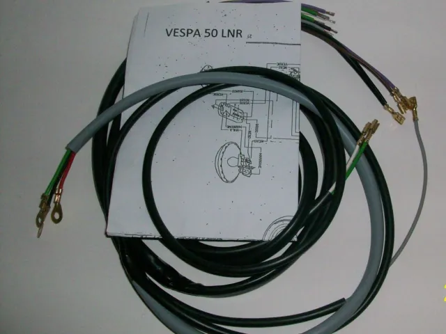 Impianto Elettrico Electrical Wiring Vespa 50 Lnr Guaina Grigia+Schema Elettrico