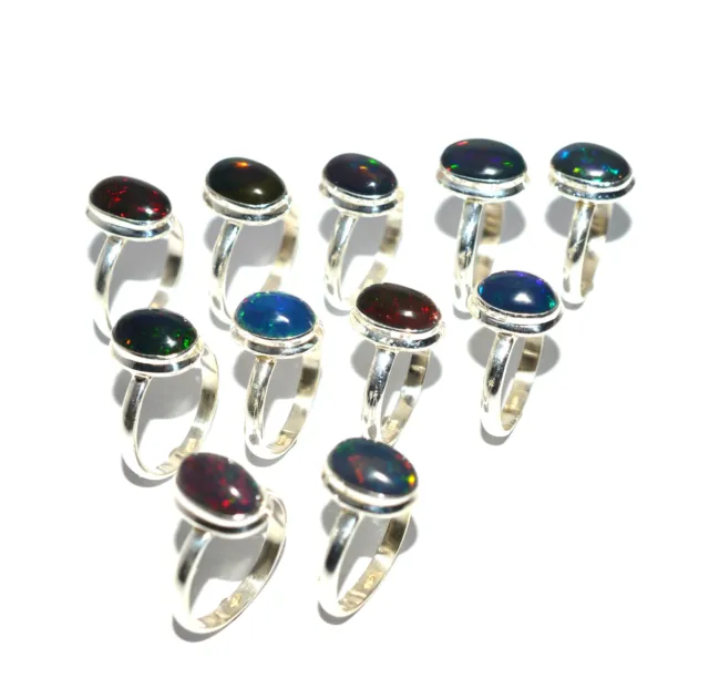 WHOLESALE 11PC 925 SOLID STERLING SILVER BLACK ETHIOPIAN OPAL RING LOT j593
