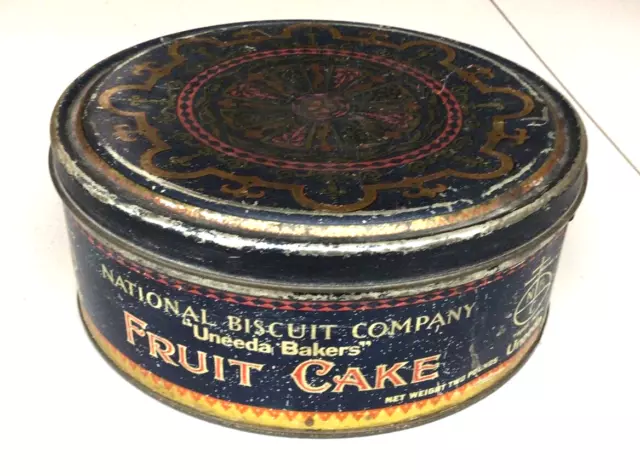 Vintage National Biscuit Company "Uneeda Bakers" Fruit Cake Tin 2 Lbs. (254)