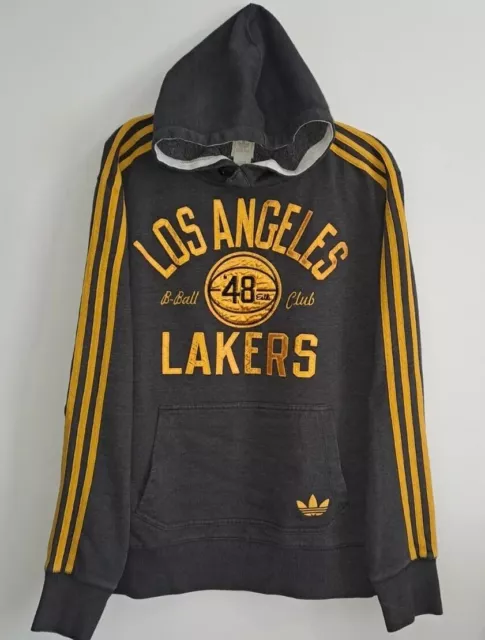 Rare Adidas LA Lakers Collection Hoodie Sweatshirt M Vintage NBA Grey Gold Warm