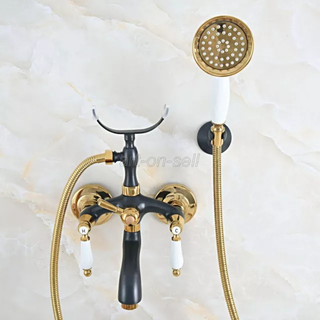 Black Gold Brass Wall Mounted Claw Foot Bath Tub Faucet with Hand Shower ana552