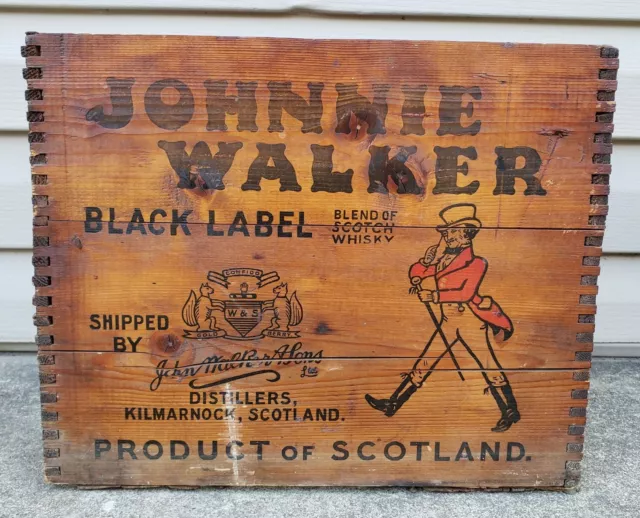 Vintage Johnnie Walker Red Label Blended Scotch Whiskey Wood Shipping Crate Sign