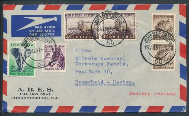 South Africa Letter Johannesburg 1957 to Remscheid Air Mail