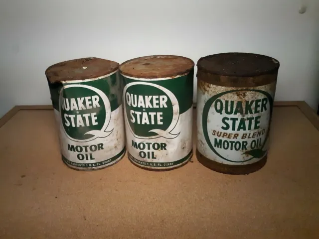 Vintage Lot Of 3 Unopened Quaker State 1 Quart Motor Oil Cans