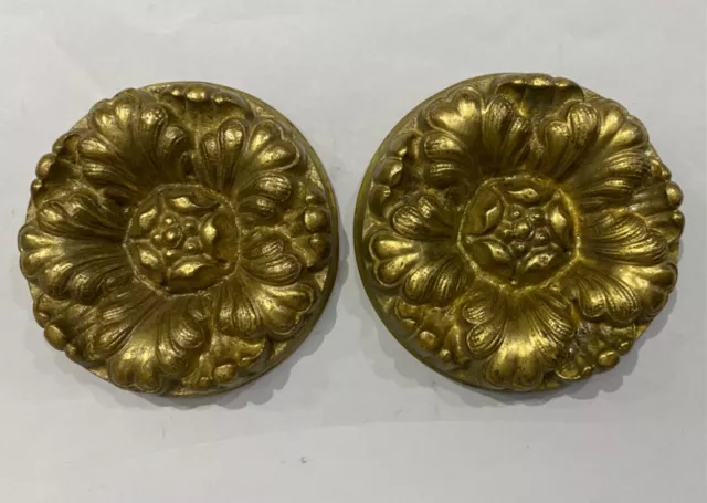 2 Antique Early 19th Century Brass Curtain Tie Back Knobs Sack 3326
