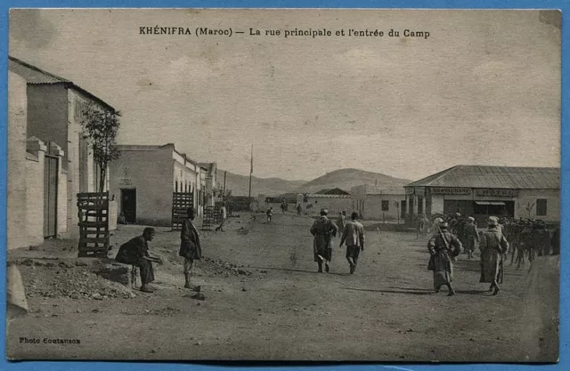 CPA MOROCCO: KHENIFRA (Morocco) - The main street and the entrance to the camp / 1926