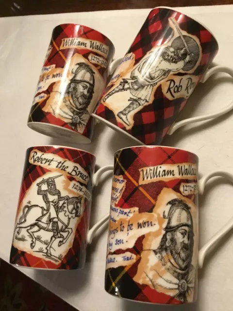Vintage Dunoon Coffee Cups  Scottish Heroes Searle 4 Red Plaid RARE ROB ROY Nice