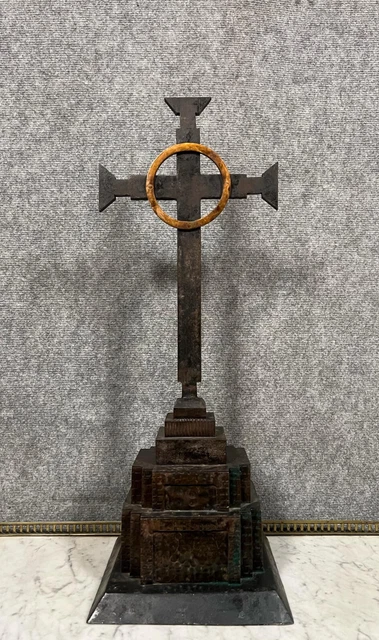 Grand Pendentif Croix Jésus En Bronze époque Art Déco - Années 1930, Bijou Vintage