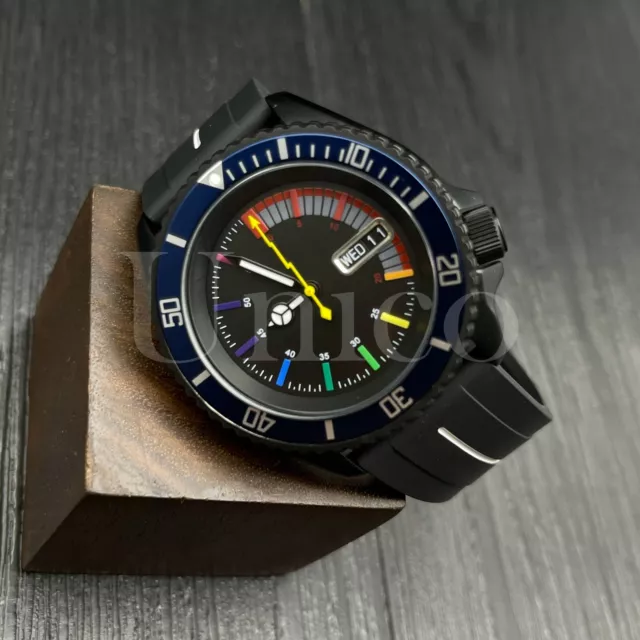 Custom Made Mods Watch SKX Style NH36 Auto Movement Blue/SIL Rainbow Hours BK/WT