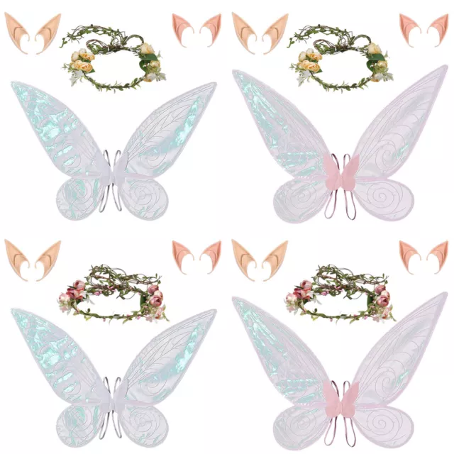 4Pcs Fairy Wings Accessory Angel Wing Cosplay Party for Halloween Floral Crown