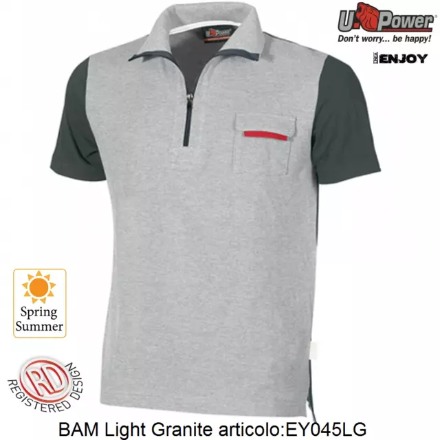 Polo shirt da lavoro mezza zip U-Power BAM colore Light Granite UPOWER EY045LG