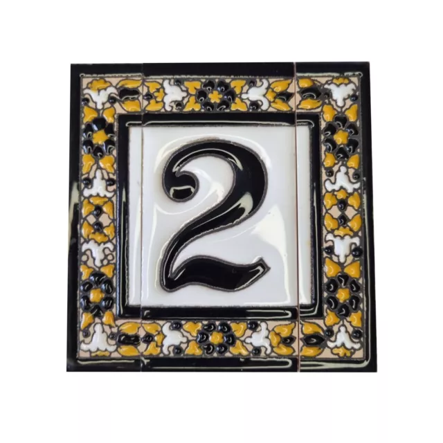 11 x 5.5 cm Floral Black Hand-painted Ceramic Number Tiles & Metal Frames