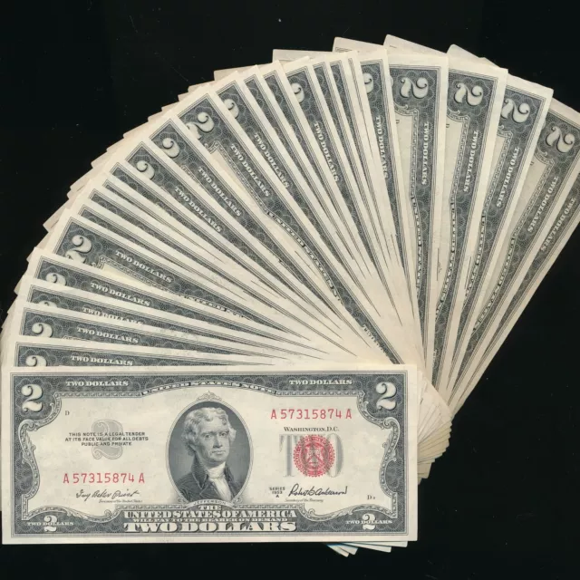 (27) 1953 A $2 Dollar Red Seal Notes Sequential ~ Au/Cu ~ Ships Free!