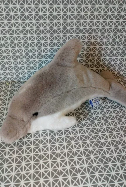 Doudou peluche dauphin gris blanc Ajena 35 cm