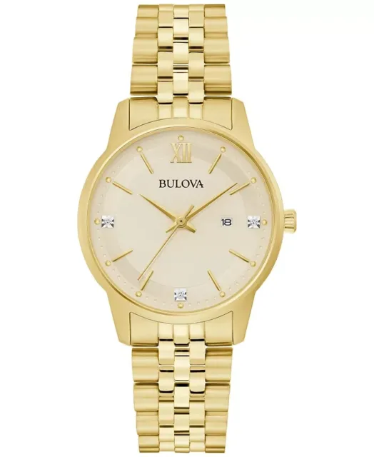 Bulova Classic Quartz Diamond Gold Tone Stainless Steel Ladies Watch 97P155