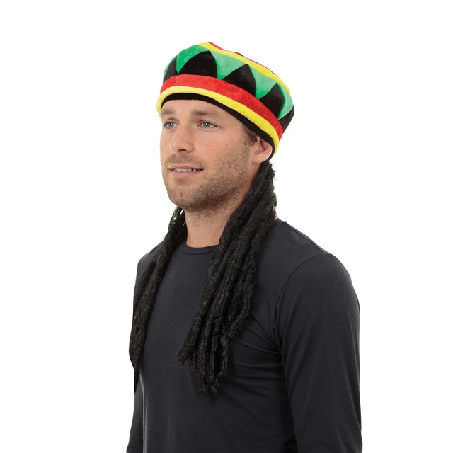 Déguisement Rasta 3 Pièces - Chapeau Dreadlocks, Lunettes Jaunes, Bracelet Tressé Pour Fête Cosplay