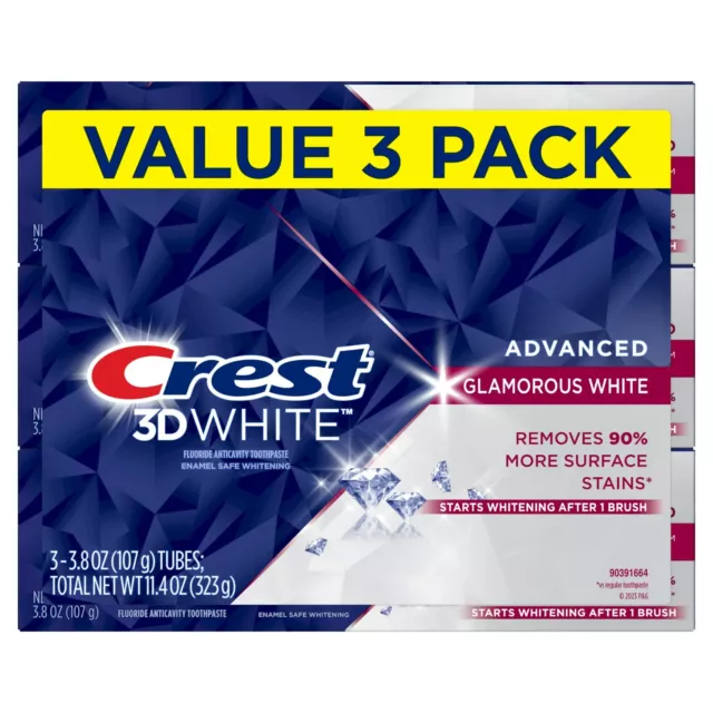 Crest 3D White Glamorous Blanco Pasta de Dientes 107G (3 Paquete) Paquete Puede