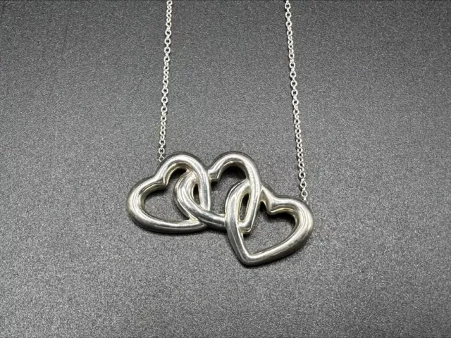 Tiffany & Co. 3 ​​Triple Open Heart Silver 925 Necklace Pendant Sterling