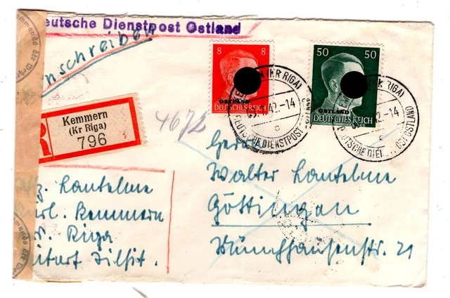 Ostland 6+16 Bedarfs-R-Brief KEMMERN mitZENSUR (T5713