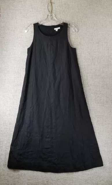 EILEEN FISHER 100% Organic Linen Sleeveless A-Line Dress Lined Black Women's XXS