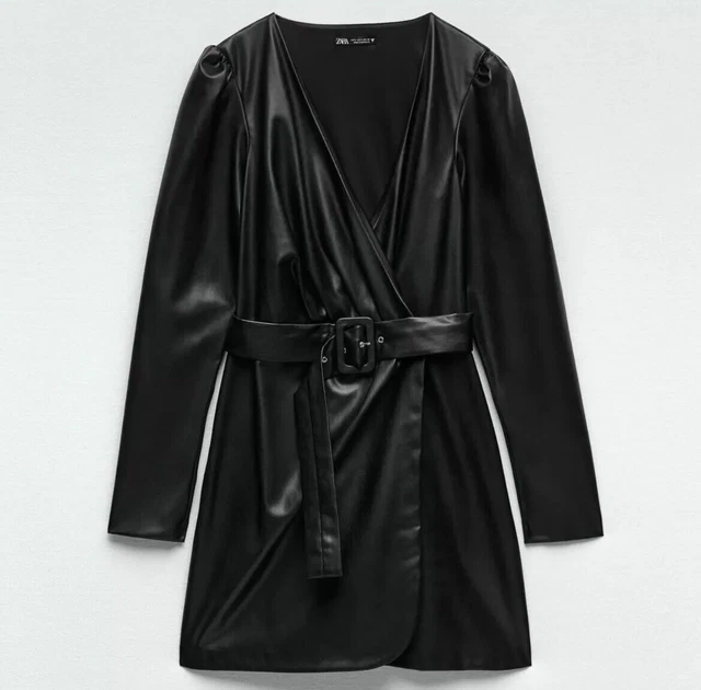 belted faux leather dress zara ZARA WOMAN'S FAUX LEATHER Olive Green SHIRT DRESS WITH BELT SIZE XS : NWT