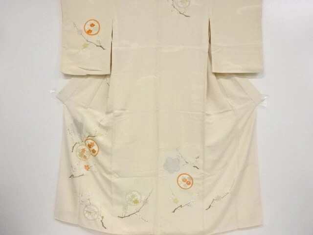41665# Japanese Kimono / Antique Kimono / Embroidery / Ume Blossoms & Maple