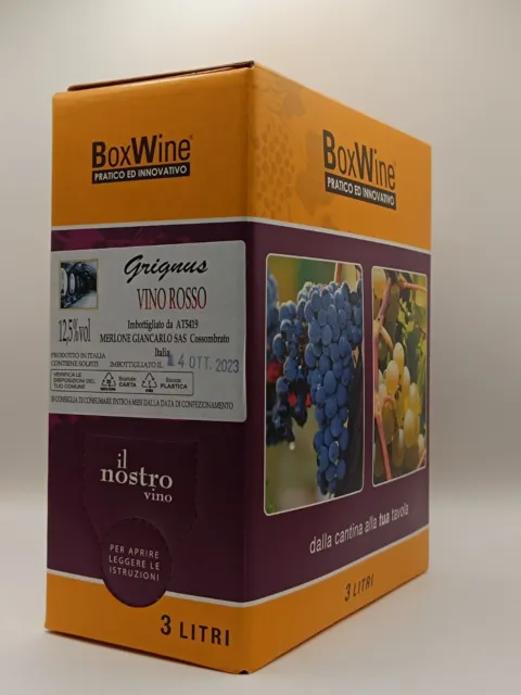 BAG IN BOX 3 litri vino Rosso delicato base Grignolino 12,5 % Cantine Merlone