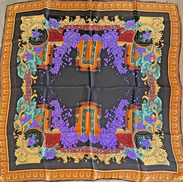 Foulard En Soie 100% Vintage Roulé Main - 36g, 78cm - Occasion