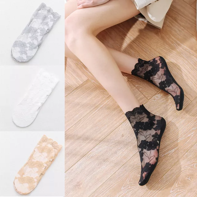 Summer Women Thin Invisible Non-slip Boat Socks Hollowed Out Lace Ankle Socks