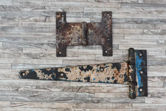 2pcs Vtg Wrought Iron Heavy Duty Door Gate Farm Barn House Salvage Hinges Decor