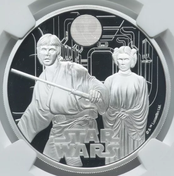 NGC PF70 2023 GREAT BRITAIN STAR WARS LUKE SKYWALKER & PRINCESS LEIA Silver COIN